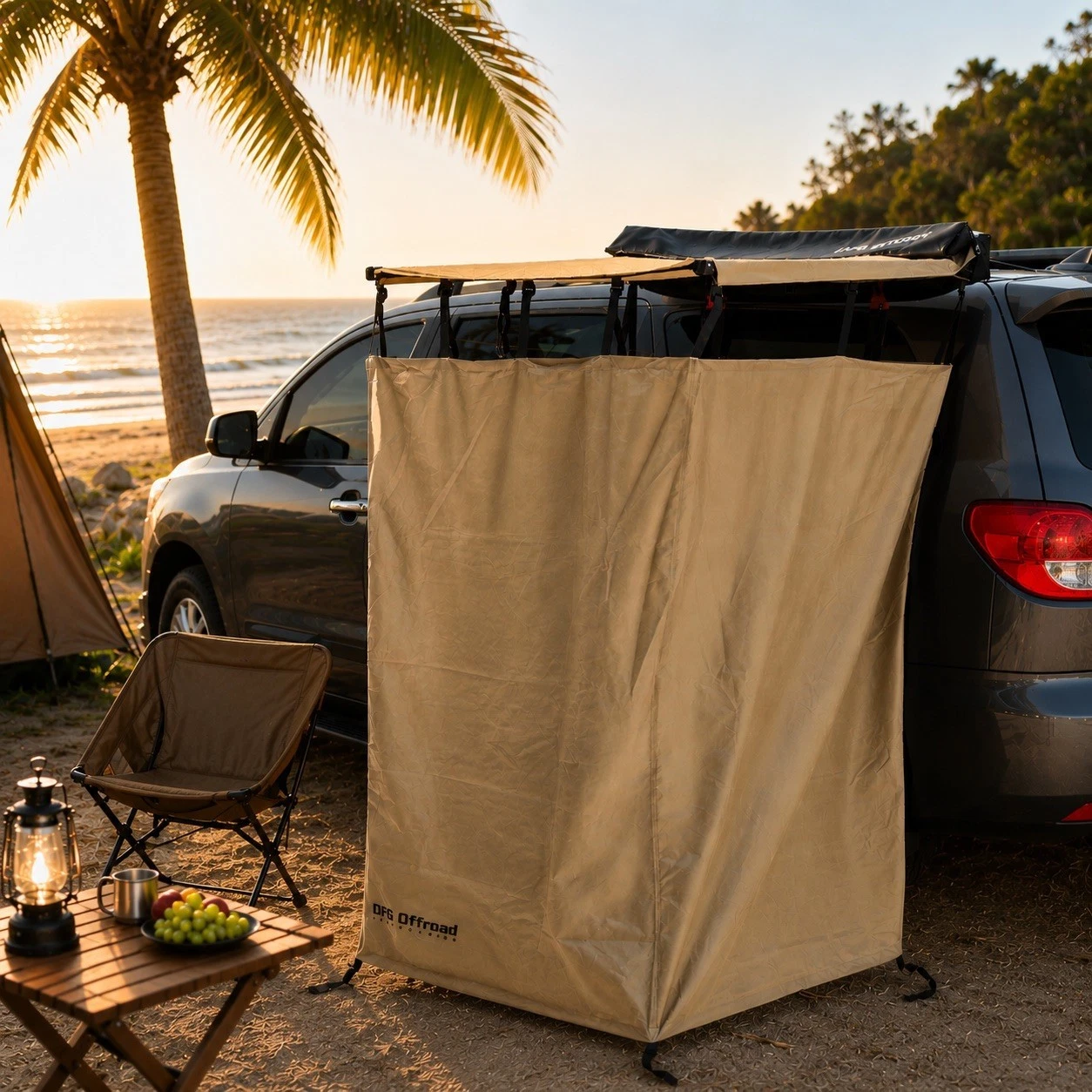 Overland shower tent TAN With Roof & LED Lights