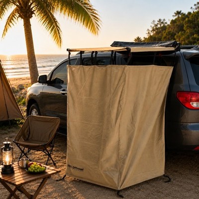 Overland shower tent TAN With Roof & LED Lights
