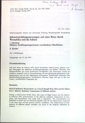 Infrarotstrahlungsmessungen auf einer Reise durch Westafrika und die Sahara; Keß
