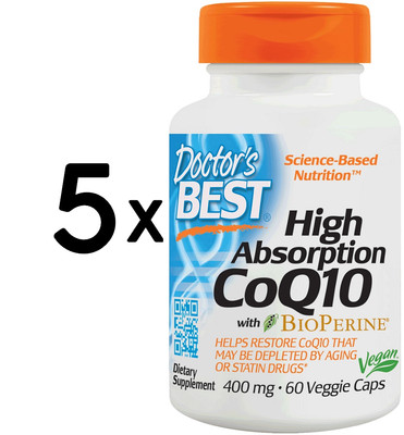 5 x Doctors Best High Absorption CoQ10 with BioPerine, 400mg - (1199,96 EUR/kg)