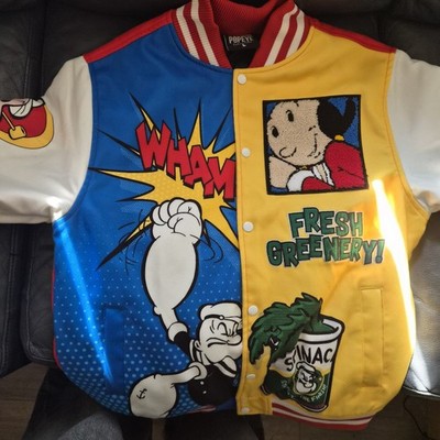 Reason Popeye Varsity Jacket Multicolor L Embroidered Logo Pockets Button