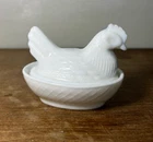 Vintage Milk Glass Salt Cellar-“made In Taiwan”  Hen On Nest Chicken Dish South