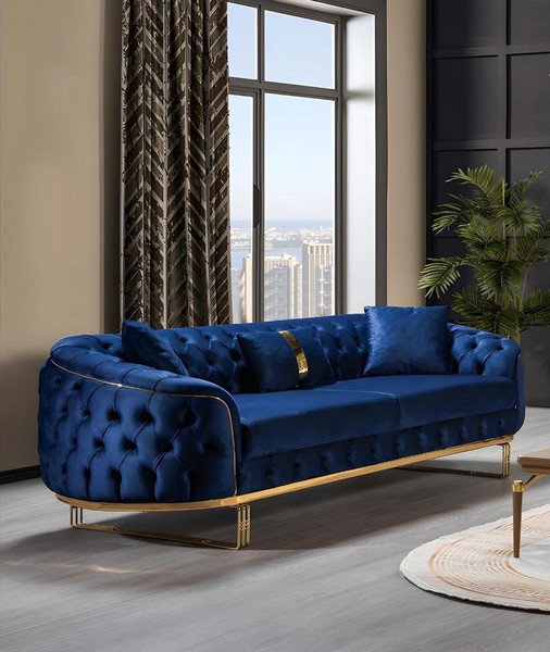 Blauer Chesterfield Dreisitzer Wohnzimmer 3-Sitzer Couch Polster MöBel-image