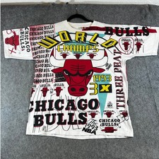 Vintage 90s Chicago Bulls Shirt Men Large White World Champs All Over Print Rare