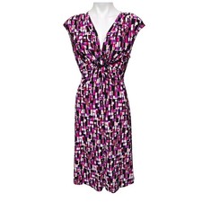 Chaps Sheath Dress Large Purple multicolor Geometric O-Ring V-Neck Sleeveless