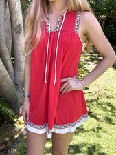 Vintage 60s Kayser USA Petite Nylon Nightgown Heart Trim Red Nordic