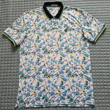 G/FORE Performance Golf All Over Print Polo Shirt Mens Large Circular Floral EUC