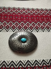 Vtg Sterling Silver Turquoise Southwestern American Concho Ornate Belt Buckle