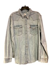 Levis Womens The Western Snap Front Denim Light Blue Cotton Shirt Classic Sz: S