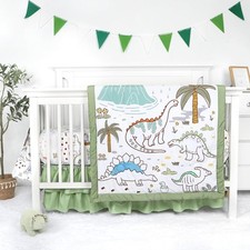 SWESEN Dinosaur Crib Bedding Set 4-Piece for Boys, Crib Set Includes Quilt, Fitt
