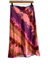 Sigrid Olsen Sunset Oil Slick Midi Skirt Size XS Soft Satin Feel Silky
