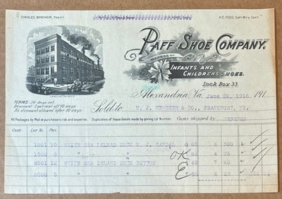 ALEXANDRIA, VA ~ Paff Shoe Company, Children s Shoes  ~ ILLUS. BILLHEAD 1916