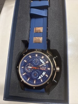 LIGE Men's Blue Analog Quartz Wristwatch Silicone Band Date Display Box New