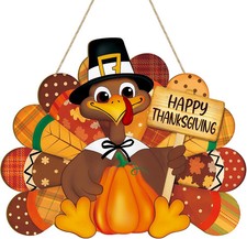 Thanksgiving Decoration Wooden Turkey Pumpkin Door Wreath for Front Door Sign Wa