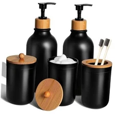 Bathroom Accessories Set 5 Pcs, Matte Bathroom Accessories, Plastic Soap Black