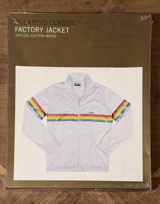 Impossible Polaroid Classic Mens Factory Jacket Rainbow Stripe Zip Size Medium