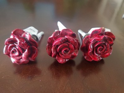 Small Red Rose Cabinet Nobs Handles New