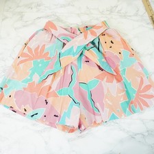 Vintage 80s Shipwrecked Abstract Floral High Waist Cotton Shorts Pastel M Retro
