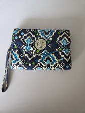 VERA BRADLEY TURN LOCK WRISTLET WALLET BLUE/GREEN/WHITE 6"X4"