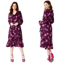 NWT Draper James RSVP Women s Small Purple Floral Long Sleeve Ruffle Wrap Dress