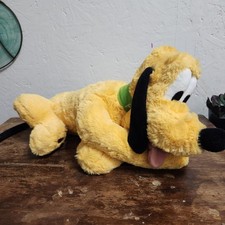 Disney Parks Pluto Dog Plush Stuffed Animal Toy Laying Down Green Collar 14  