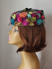 Vtg 60s Pillbox Hat "Tutti Frutti" Style Fascinator Hat Easter Hat Net Excell.