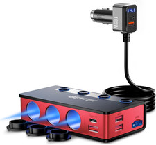 9-in-1 Car Cigarette Lighter Splitter with 3 Sockets Fast Charging Ports