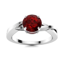 Round Garnet Stone 925 Silver Boho Solitaire Wedding Prong Ring Jewelry