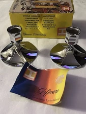 VTG 2.75” Chrome Irvinware Candle Holders Set Of 2 USA In Original Box with Tag