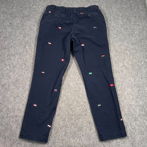 Brooks Brothers Milano Navy Blue World Flags Print Chino Pants Men's 34x30* - Picture 4 of 6