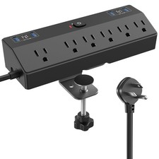 Desk Clamp Power Strip with 40W Fast Charging Station, JXGUCAT Black 1.8"