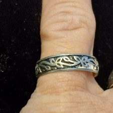 925 Sterling Silver Ring 6mm Scroll Band size 7 Engraved Inside Band LOOK