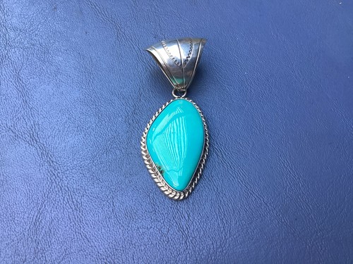 NAVAJO SECATERO STERLING SILVER TURQUOISE PENDANT