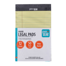 Wide Ruled Junior Legal Pads, 5"x8", Canary Paper, 50 Sheets Each, 12 Pack
