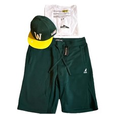 Kangol Shorts + Ma®ket Graphic Tee + “W” Snapback  Forest Green/Yellow Set NWT