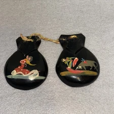 VTG Wooden Hand Painted Castanets Flamenco Dances Hand Percussion Instrument 1