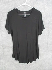 Justify Women's Top 1X Scoop Neck T-Shirt Solid Stretch Blouse Round Hem Black