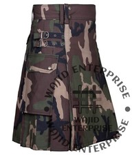 Scottish Handmade Men's Utility Kilt - Camo Kilt - Four pockets Camouflaged Kilt