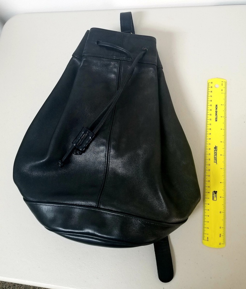 coach black leather drawstring bucket sling backpack Vintage COACH #4023 Black Leather 