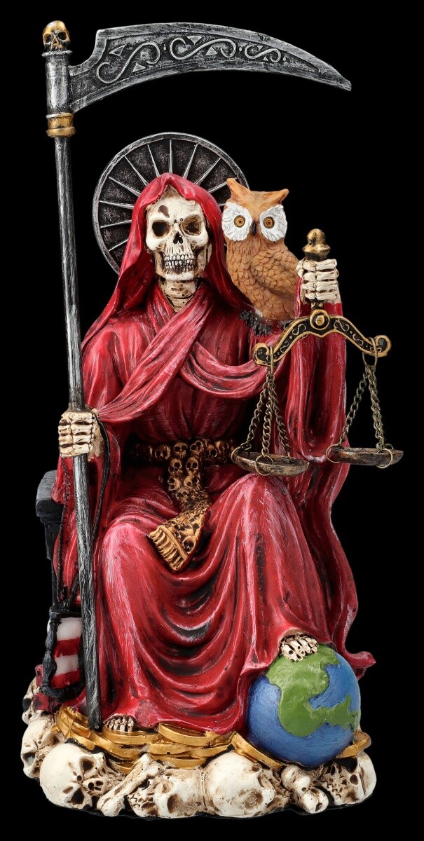 Sitting Santa Muerte Figure Red - Decorations Gothic Reaper Figurine 23Cm