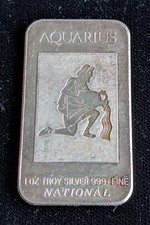 Horoscope Aquarius Vintage .999 1oz Silver Bar | Vintage National Mint Silver 113.93 per troy oz