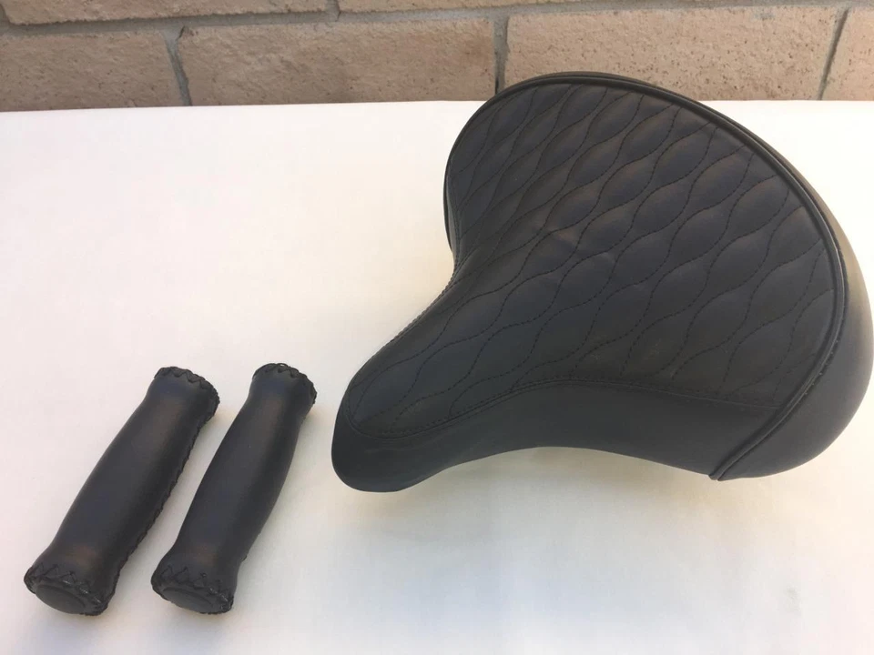 Asiento de sillín de diamante para bicicleta Beach Cruiser *NEGRO con resortes + empuñaduras manillar confort Foto 2 de 4