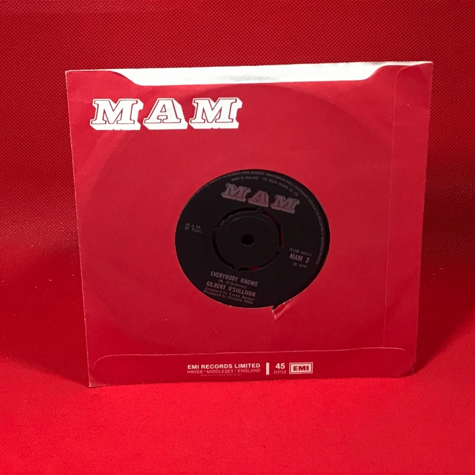 GILBERT O'SULLIVAN Nothing Rhymed 1970 UK 7" vinyl single Everybody Knows 45 - Image 2 of 4