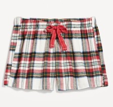 Old Navy Womens 2X Flannel Pajama Lounge Sleep Shorts White Tartan Plaid Boxers