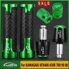 CNC Handlebar Hand Grips Set Tire Valve Cover For KAWASAKI KFX400 450R 700 90 80