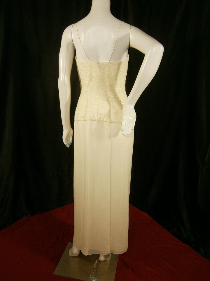 Assar NY Wedding Dress 6-10 Sheath Ivory Silk Straps Ruched Draping Crystal Pin - Image 2 of 4