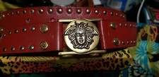 Authentic GIANNI VERSACE Vintage Medusa Belt Leather Red 28/70 AK26255 Italy