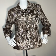 CHICOS Jacket Womens Size 1 Gold Metallic Button Up Linen Cotton Blend