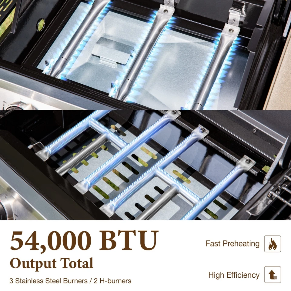 Gas Griddle Frying Combo 5-Burner Outdoor BBQ Grill 54000BTU 696 SQIN Cook Area - Image 3 of 4