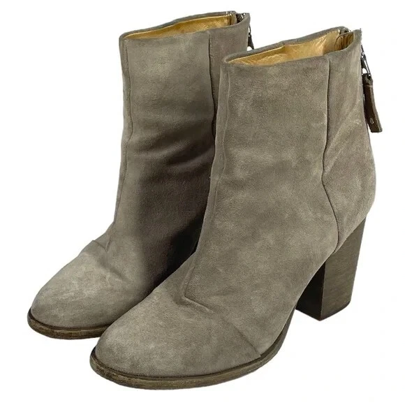 Rag & Bone Boots Ashby Suede Ankle Size 37 1/2 US 7.5 Leather Back Zipper Stone - Image 2 of 4